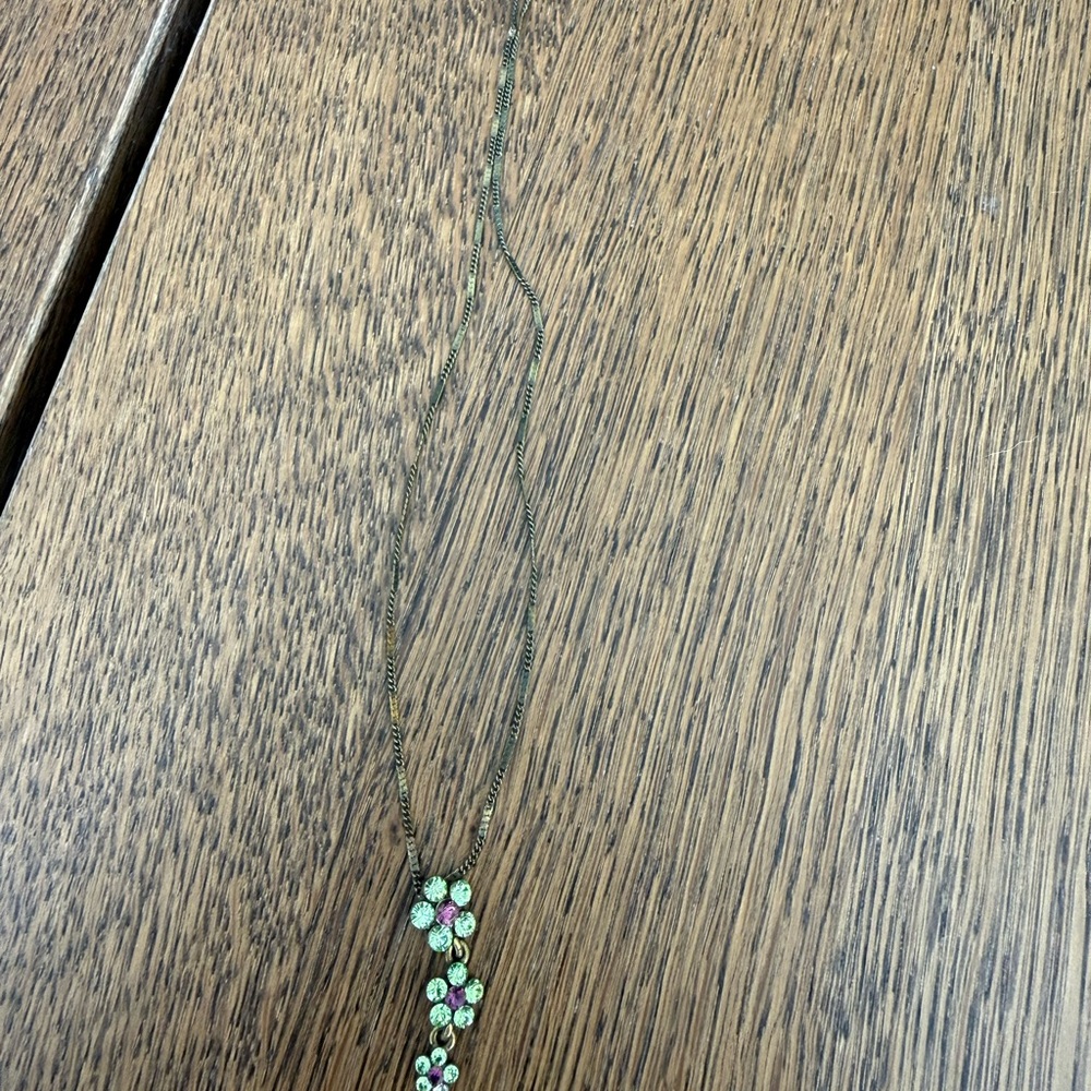 1928 Green and Pink Crystal Floral Necklace - Picture 2 of 3